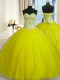 Fantastic Yellow Green Lace Up Quinceanera Dresses Beading and Sequins Sleeveless Floor Length
