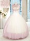New Arrival Baby Pink Ball Gowns Tulle High-neck Sleeveless Beading Floor Length Zipper Quinceanera Dress