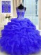Free and Easy Purple Ball Gowns Straps Sleeveless Organza Floor Length Zipper Beading and Ruffles Quince Ball Gowns
