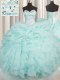 Luxury Aqua Blue Lace Up Sweetheart Beading and Ruffles Quince Ball Gowns Organza Sleeveless