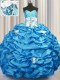 Glamorous Sequins Pick Ups Aqua Blue Sleeveless Taffeta Brush Train Lace Up Sweet 16 Dresses for Military Ball and Sweet 16 and Quinceanera