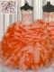 Clearance Orange Red Organza Lace Up 15 Quinceanera Dress Sleeveless Floor Length Beading and Ruffles and Pick Ups
