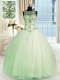 Fashion Apple Green Ball Gowns Tulle Scoop Sleeveless Beading Floor Length Lace Up Sweet 16 Dresses