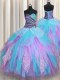 Romantic Tulle Sleeveless Floor Length Quinceanera Dresses and Beading and Ruching