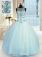Light Blue Lace Up Scoop Beading 15 Quinceanera Dress Tulle Sleeveless