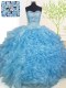 Customized Floor Length Baby Blue 15 Quinceanera Dress Organza Sleeveless Beading and Ruffles and Pick Ups