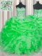 Romantic Organza Sweetheart Sleeveless Lace Up Beading and Ruffles Sweet 16 Quinceanera Dress in Green