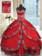 Charming Sweetheart Sleeveless Quince Ball Gowns Floor Length Beading and Embroidery and Ruffled Layers Wine Red Taffeta
