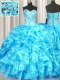Aqua Blue Sleeveless Beading and Ruffles Floor Length Quinceanera Gowns
