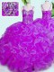 Nice Floor Length Lace Up Ball Gown Prom Dress Fuchsia for Military Ball and Sweet 16 and Quinceanera with Beading and Ruffles