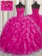 Fashionable Hot Pink Organza Lace Up Sweetheart Sleeveless Floor Length Quinceanera Dress Beading and Ruffles