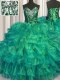 Turquoise Ball Gowns Beading and Ruffles Vestidos de Quinceanera Lace Up Organza Sleeveless Floor Length