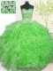 Comfortable Organza Sleeveless Floor Length Sweet 16 Dress and Beading and Ruffles and Pick Ups