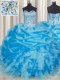 Fancy Organza Sweetheart Sleeveless Lace Up Beading and Ruffles and Pick Ups Quinceanera Gown in Blue