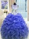 Smart Scoop Blue Organza Zipper Ball Gown Prom Dress Sleeveless Floor Length Beading and Ruffles