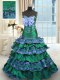 Dark Green Sweetheart Neckline Appliques and Embroidery and Ruffled Layers and Bowknot Quinceanera Dress Sleeveless Lace Up