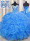 Baby Blue Sweetheart Neckline Beading and Ruffles Quince Ball Gowns Sleeveless Lace Up