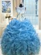 Ideal Scoop Sleeveless Floor Length Beading and Ruffles Zipper Sweet 16 Dresses with Baby Blue