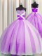 Elegant Spaghetti Straps Sleeveless Floor Length Beading and Sequins and Ruching Lace Up Ball Gown Prom Dress with Lilac