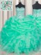 Romantic Turquoise Sweetheart Lace Up Beading and Ruffles and Pick Ups Quinceanera Dress Sleeveless