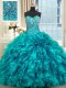Teal Sleeveless Beading and Ruffles Lace Up Quinceanera Dresses