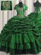 Dark Green Ball Gowns Taffeta Sweetheart Sleeveless Beading and Appliques and Pick Ups With Train Lace Up Quince Ball Gowns Brush Train
