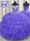 Lavender Sleeveless Beading and Ruffles Floor Length 15 Quinceanera Dress