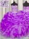 Exquisite Purple Vestidos de Quinceanera Military Ball and Sweet 16 and Quinceanera and For with Beading and Ruffles and Pick Ups Sweetheart Sleeveless Lace Up