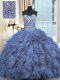 Lace Up Sweet 16 Dresses Blue for Military Ball and Sweet 16 and Quinceanera with Beading and Ruffles Brush Train