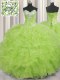 Yellow Green Organza Lace Up 15th Birthday Dress Sleeveless Floor Length Beading and Ruffles