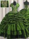 Glittering Green Ball Gown Prom Dress Military Ball and Sweet 16 and Quinceanera and For with Beading and Appliques and Pick Ups Sweetheart Sleeveless Brush Train Lace Up
