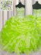 Dynamic Pick Ups Floor Length Ball Gowns Sleeveless Yellow Green Quinceanera Gown Lace Up