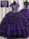 Chic Pick Ups With Train Purple Quinceanera Gown Sweetheart Sleeveless Brush Train Lace Up