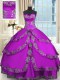 Purple Sweet 16 Dress Military Ball and Sweet 16 and Quinceanera and For with Beading and Embroidery and Ruffled Layers Sweetheart Sleeveless Lace Up