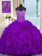 Purple Quinceanera Dresses Military Ball and Sweet 16 and Quinceanera and For with Beading and Ruffles Sweetheart Sleeveless Brush Train Lace Up