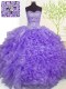 Lavender Organza Lace Up Sweetheart Sleeveless Floor Length Sweet 16 Dresses Beading and Ruffles and Pick Ups