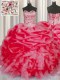 Glamorous Coral Red Ball Gowns Organza Sweetheart Sleeveless Beading and Ruffles and Pick Ups Floor Length Lace Up Sweet 16 Quinceanera Dress