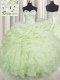 Floor Length Lace Up Quinceanera Gowns Yellow Green for Military Ball and Sweet 16 and Quinceanera with Beading and Ruffles