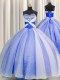 Latest Spaghetti Straps Blue And White Organza Lace Up Quinceanera Dresses Sleeveless Floor Length Beading and Sequins and Ruching