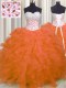 Trendy Orange Red Ball Gowns Sweetheart Sleeveless Organza Floor Length Lace Up Beading and Ruffles Sweet 16 Quinceanera Dress