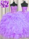 Lavender Sleeveless Floor Length Beading and Ruffles Lace Up Quinceanera Gowns