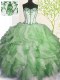 Chic Green Organza Lace Up 15th Birthday Dress Sleeveless Floor Length Beading and Ruffles