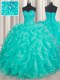 High Class Turquoise Lace Up Sweetheart Beading and Ruffles Quinceanera Dresses Organza Sleeveless