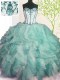 Nice Floor Length Lace Up Sweet 16 Dress Green for Military Ball and Sweet 16 and Quinceanera with Beading and Ruffles