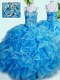 Exquisite Baby Blue Spaghetti Straps Lace Up Beading and Ruffles Quinceanera Gowns Sleeveless