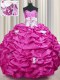 Modern Fuchsia Lace Up Sweet 16 Quinceanera Dress Appliques and Sequins and Pick Ups Sleeveless With Train Sweep Train