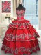 Fine Sweetheart Sleeveless Taffeta 15 Quinceanera Dress Embroidery and Ruffled Layers Lace Up