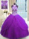 Luxury Floor Length Lace Up Quinceanera Gown Purple for Military Ball and Sweet 16 and Quinceanera with Beading