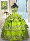 New Style Yellow Green Lace Up Quinceanera Gown Embroidery and Ruffled Layers Sleeveless Floor Length