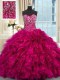 Customized Fuchsia Ball Gowns Sweetheart Sleeveless Organza Brush Train Lace Up Beading and Ruffles Sweet 16 Quinceanera Dress